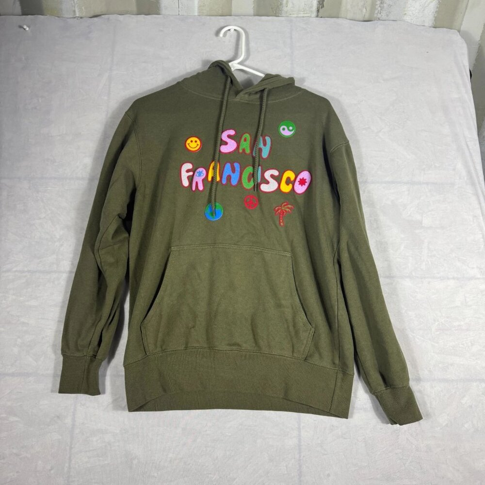 City‎ Wear Hoodie Womens Olive Green San Francisco Graphic Print Size Small